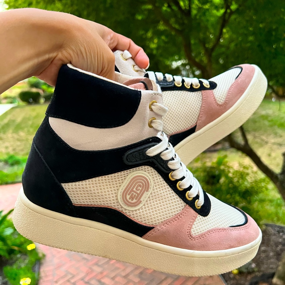 Coach black and pink suede platform hightop shoes size 8B